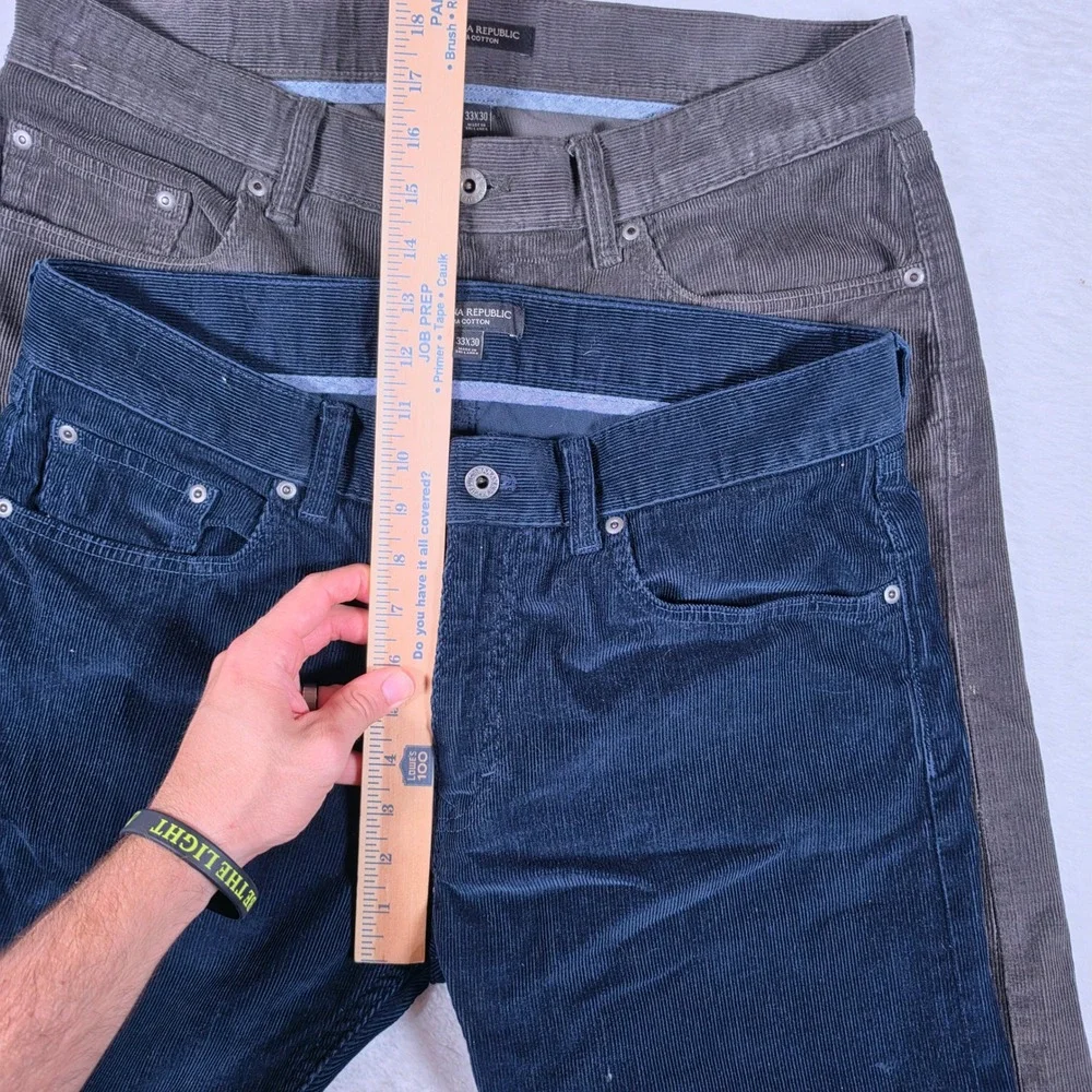 2 PACK  Banana Republic 5-Pocket Cord Mens 33x30 Blue Grey Pima Cotton Pants